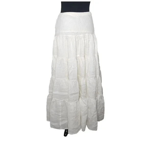 Ralph Lauren Womens Off White Tiered Skirt Stretch Waist Cotton Flow  Boho Sz.10 - Picture 2 of 7